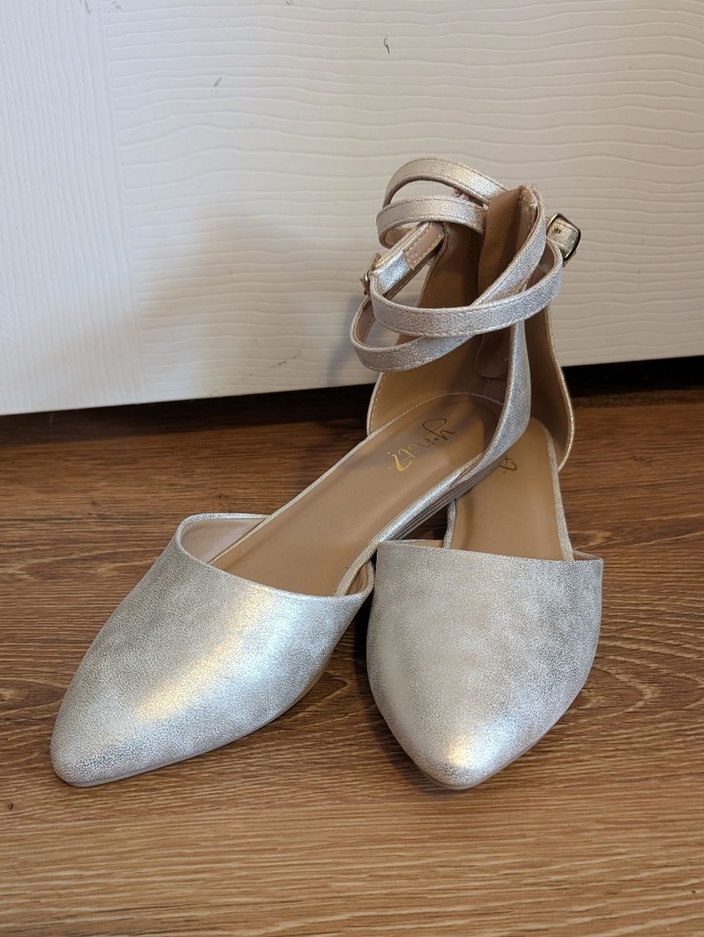 NEW Ankle-Strap Pointed Gold Flats Women's Dress Shoes